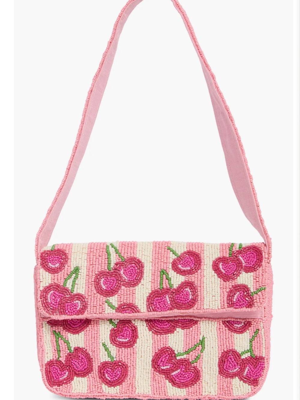 Pink Beaded Cherry Shoulder Bag
